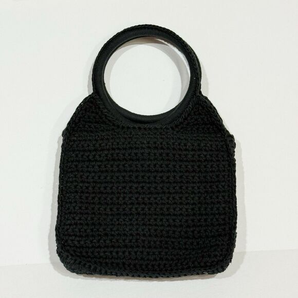 WOMEN CROCHET BLACK VINTAGE CLUTCH PURSE HANDBAG BAG WITH FLOWERS BOHO STYLE - Picture 3 of 15